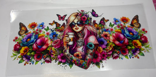 Girl with flowers and coffee