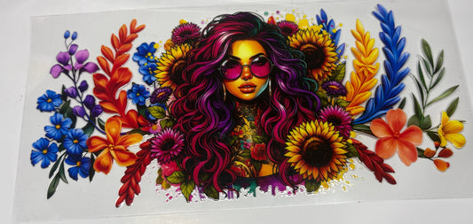 Wavy haired girl with flowers